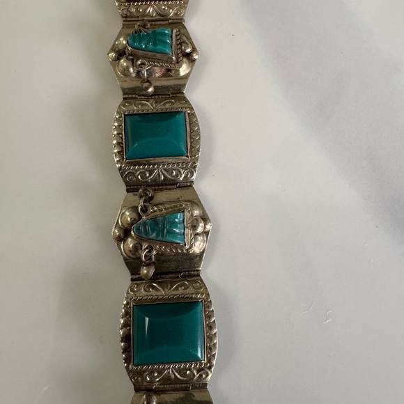 Blue and Silver Bracelet with Turquoise Stones and Antique Metalwork - Picture 3 of 11